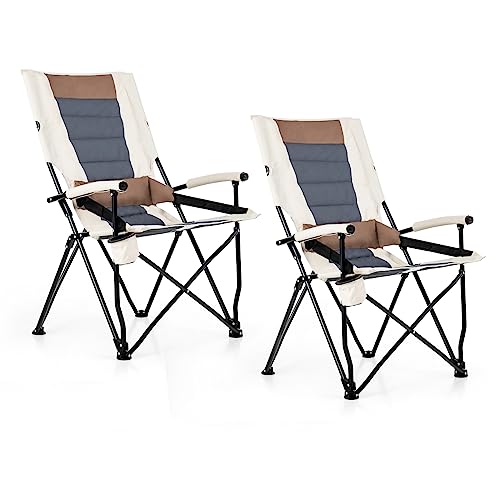 COSTWAY Set of 2 Camping Folding Chair w/Cup Holder 330 LBS Load Capacity for Picnic Camping