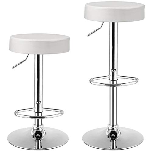 COSTWAY Bar Stools Set of 2, Modern Swivel Backless Round Barstool, PU Leather Armless bar Chair with Height Adjustable, Chrome Footrest, Sturdy Metal Frame for Kitchen Bistro Pub (White, 2 pcs)