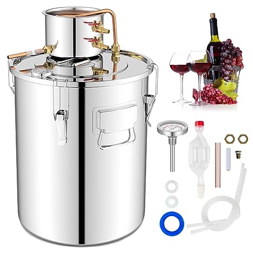 COSTWAY Alcohol Still, 10 Gal/38 L Home Brewing Kit with 2 Stainless Steel Pots, Copper Tubes, Build-in Thermometer, Multipurpose Water Alcohol Distiller for DIY Whisky, Wine, Brandy, Alcohol, Beer