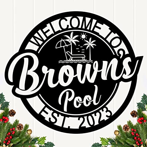 Pool Signs Decor Swimming Pool Metal Sign Welcome To Our Pool Custom Name Sign Modern Wall Art Sign Pool Decorations Outdoor Pool Decor Personalized Metal Wall Sign