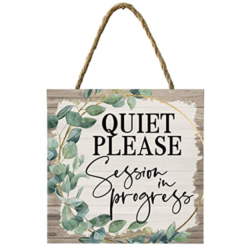 Quiet Please Session in Progress Sign Hanging Wood Door Sign Great for Home Office Salon Law Firm Therapy Counseling Online Classes Massage Decorative Wood Sign Wall Art