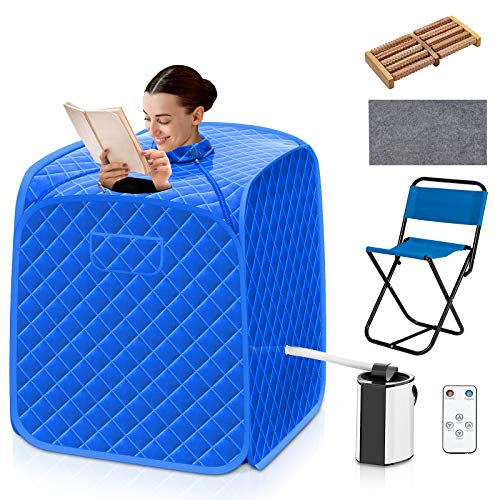 COSTWAY Portable Steam Sauna, 3L Foldable Sauna Spa with Remote Control, 9-Gear Temperature and Timer, Atomization Function, Personal Sauna Tent for Weight Loss, Detox Relaxation at Home (Navy)