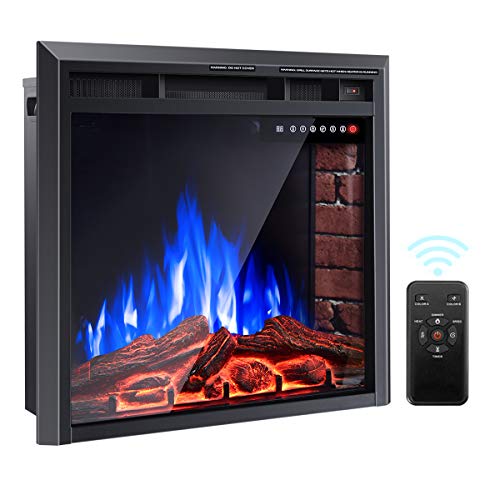 COSTWAY Electric Fireplace Insert 25-Inch Wide, 900/1350W Recessed and Freestanding Heater with Remote Control, 3 Flame Colors, 4 Brightness, Adjustable Temperature, Electric Fireplace for Indoor Use