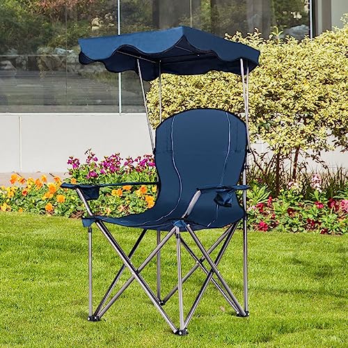 COSTWAY Portable Folding Beach Canopy Chair W/Cup Holders Bag Camping Hiking Outdoor Blue