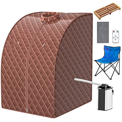 COSTWAY Portable Steam Sauna, 3L Personal Sauna Tent with Remote Control, 9-Level Temperature and Timer, Atomization Function, Foldable Spa Sauna for Weight Loss, Detox Relaxation at Home (Coffee)