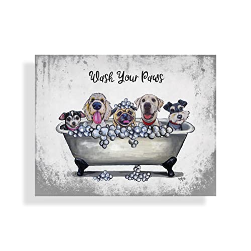 Wash Your Paws Tin Sign, Dog Bathroom Art, Dog Bathroom Sign, Dog Metal Wall Art, Dog Bathroom Decor