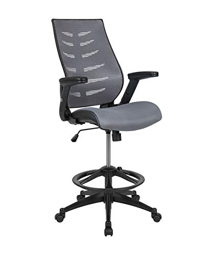 Flash Furniture Kale High Back Dark Gray Mesh Spine-Back Ergonomic Drafting Chair with Adjustable Foot Ring and Adjustable Flip-Up Arms