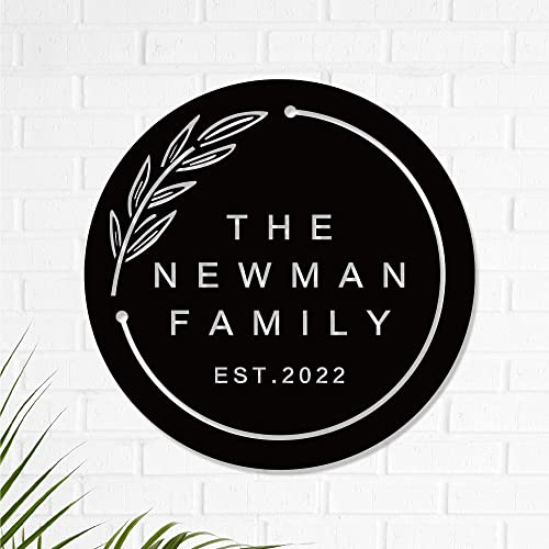 Personalized Family Name Sign Custom Last Name Sign Personalized Business Signs Large Indoor Outdoor Metal Wall Art Established Logo Sign for Home Decor Housewarming Wedding Gift (Circle)