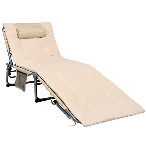 COSTWAY 4-Fold Oversize Padded Folding Chaise Lounge Chair Reclining Chair Beige