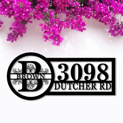 Custom Outdoor House Number Sign with Street Name, House Number Address Sign, Personalized Modern House Number Sign with Name Address Marker and Last Name, Initial Split Letter Monogram Sign