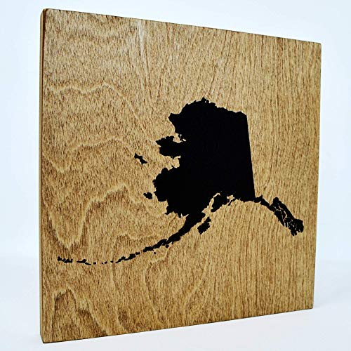 Alaska Wall Decor - 8"x8" Decorative State Map Silhouette Wood Sign - Rustic Home State Pride Gifts and Decorations