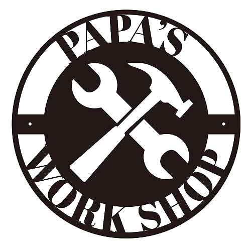 Tegik Personalized Papas Work Shop Metal Sign, Custom Man’s Room Decor, Father’s Day Birthday Gift for Dad Grandpa