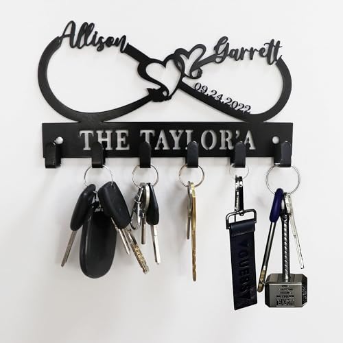 Personalized Key Holder Sign Customized Infinity Metal Key Holder Wall Decor for Restaurant Doorway Kitchen Garden Wall Decor Wedding Gift Custom Wall Mounted Holder New House Decoration