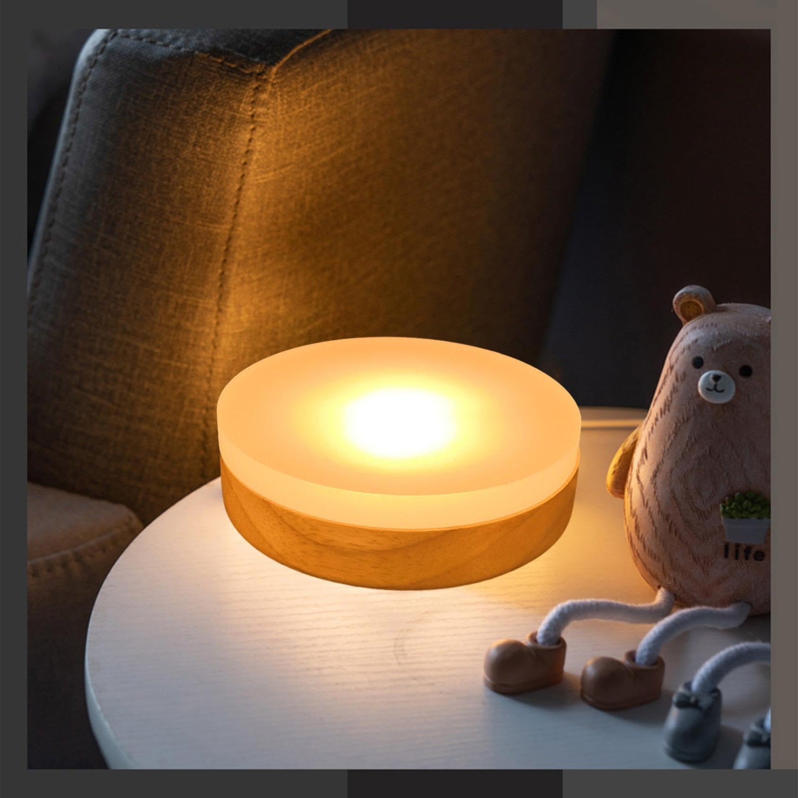 LED Night Light with Wooden Base, Small Bedside Lamp for Room, Warm Lighting LED Table Light for Bedroom (A)