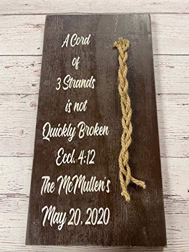 Religious Wood Signs for Wedding A Cord of 3 Strands is Not Quickly Broken (Easily) Ecclesiastes 4 12 Last Name Date Personalized Wedding Couple Gifts