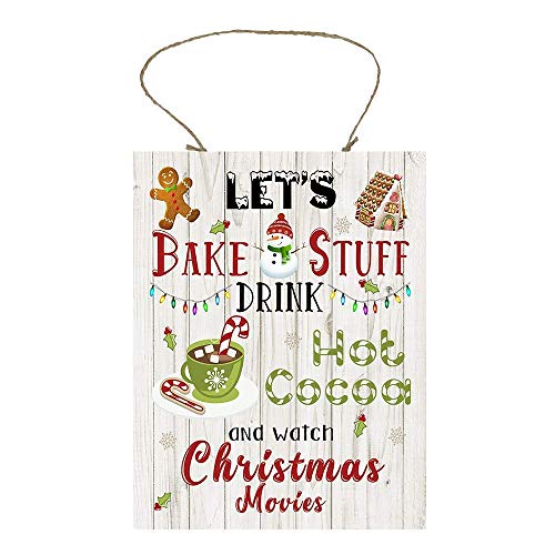 Twisted R Design Let's Bake Stuff, Drink Hot Cocoa, and Watch Christmas Movies Wood Sign - Ready to Hang Christmas Porch Sign for Front Door Decor, Living Room, Office, 7" x 9" Wood Christmas Sign