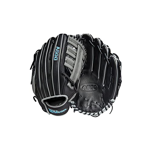 WILSON A500 12.5” Utility Youth Baseball Glove - Left Hand Throw, Black/Grey/Blue