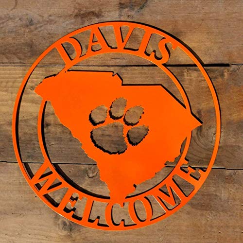 South Carolina Welcome Door Wreath, Welcome Sign with Clemson Tiger Paw