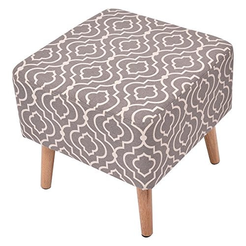 COSTWAY Square Stool Seat Polyester Cover Home Furniture Decor W/4 Wooden Solid Legs