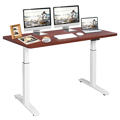 COSTWAY Dual Motor Electric Standing Desk, 55" x 28" Height Adjustable Sit Stand Desk with Solid One-Piece Desktop & 3 Memory Presets, Ergonomic Computer Workstation for Home Office (White & Coffee)