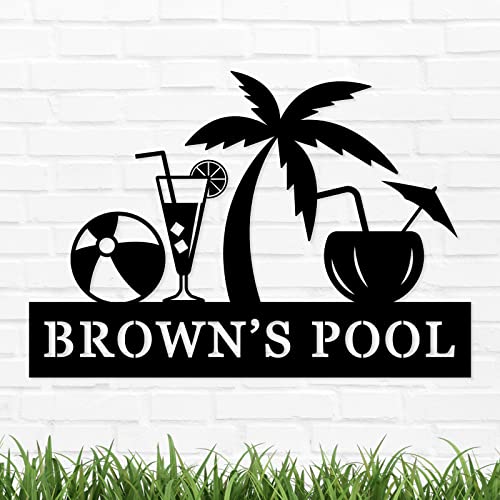 Personalized Pool Metal Sign, Personalized Beach Theme Sign, Personalized Pool Drink Sign, Personalized Family Name Sign for Beach, Pool House Decor