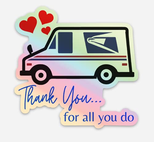 Thank You Postal Holographic Waterproof Vinyl Sticker Decal for Mailbox Quality Mailman MailLady Post Box UV Laminated Mail Truck Carrier Appreciation Laptop Letter Seal Outdoor 3 Inch (1 Sticker)