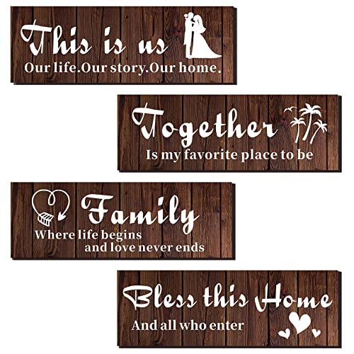 This Is Us Wall Decor, 4 Pieces Living Room Decor Farmhouse Decor Room Decor, This Is Us | TOGETHER | FAMILY | BLESS THIS HOME Wall Art Decor Living Room (Brown This is Us)