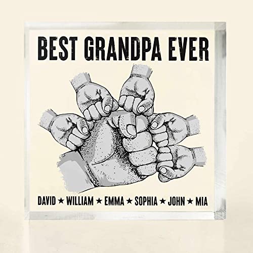 Best Grandpa, Papa Ever - Personalized Custom Square-Shaped Acrylic Plaque - Personalized Acrylic Plaque Gift for Dad Grandpa, Father Day Gift