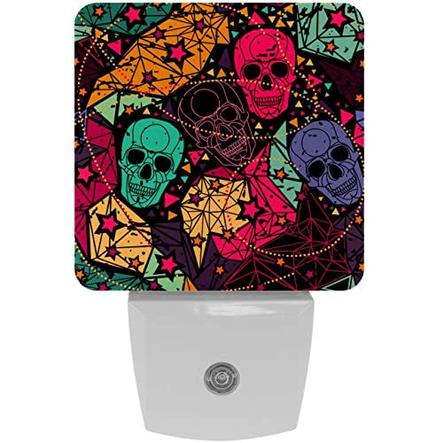 2 Pack Plug-in Nightlight LED Night Light Floral Geometric Skull, Dusk-to-Dawn Sensor for Kid's Room Bathroom, Nursery, Kitchen, Hallway