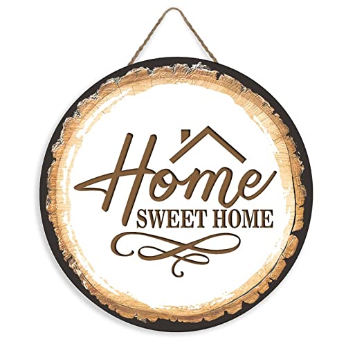 Seasonal Welcome Sign Front Door Decoration, Home Sweet Home Wooden Sign Rustic Round Wood Wall Hanging Outdoor Sign, Farmhouse, Porch Holiday Christmas Decor Sign 12 Inch