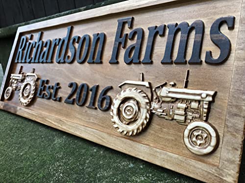 Custom Farm Sign | Personalized Tractor Decor | Wooden Farmer Gift | Wood Wall Family Name Sign | Established Tractor Sign | Carved Farmhouse Sign | Ranch Decor | Outdoor Ranch Sign