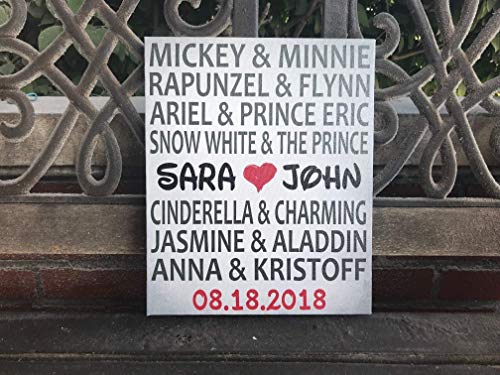 Disney Themed Personalized Sign, Wedding Gift, Custom Canvas, Disney Couples, Personalize For Bride And Groom, Great Bridal Shower Present