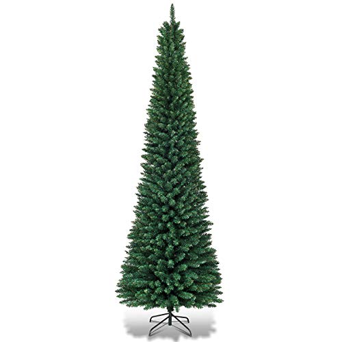 COSTWAY 8Ft PVC Artificial Slim Pencil Christmas Tree w/Stand Home Holiday Decor Green