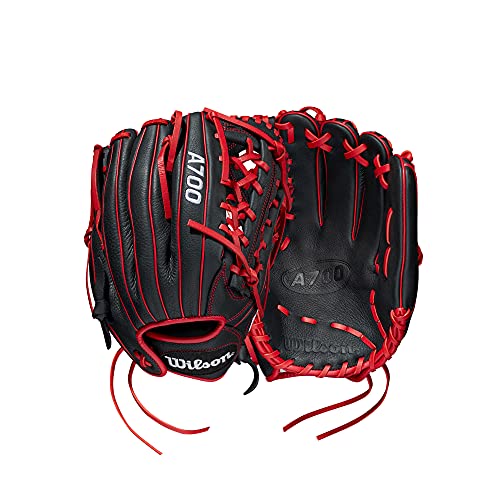 Wilson 2022 A700 12" Outfield Baseball Glove - Black/Red, Left Hand Throw