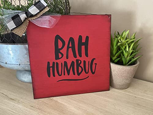 Bah Humbug Christmas Decorations Winter Holiday Decor Wooden Painted Hanging Wall Or Wreath Sign