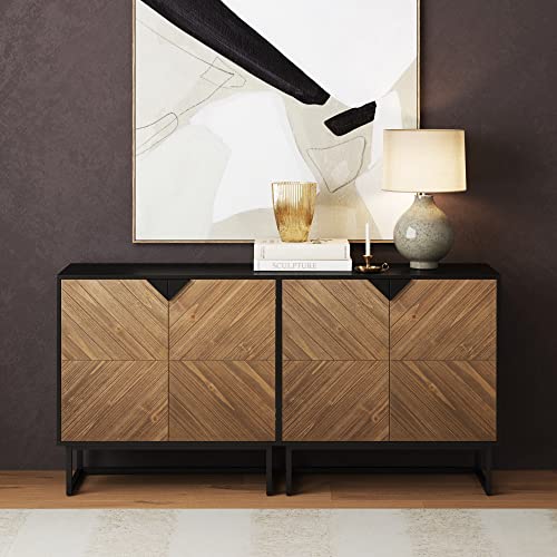 Nathan James Modern Storage, Buffet, Sideboard, Free Standing Accent Cabinet for Hallway, Entryway or Living Room, Set of 2, Walnut Brown/Black