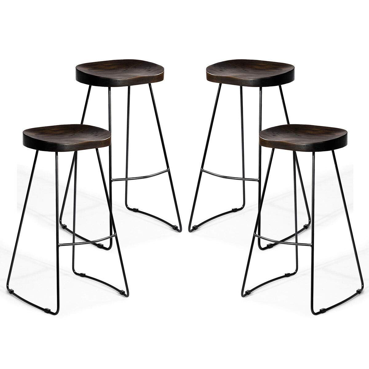 COSTWAY Metal Bar Stools Indoor, Outdoor Industrial Backless Counter Height Stools w/Square Seat Set of 4 (Wood)