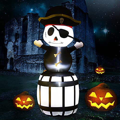 COSTWAY 8FT Halloween Inflatable Pirate Barrel Quick Air Blow Holiday Decoration