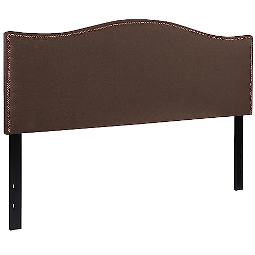 Flash Furniture Lexington Upholstered Queen Size Headboard with Accent Nail Trim in Dark Brown Fabric