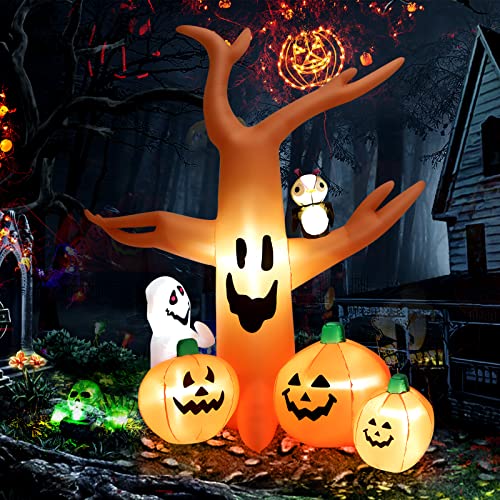 COSTWAY 8 FT Halloween Inflatable Dead Tree w/Pumpkins Blow up Yard Decoration