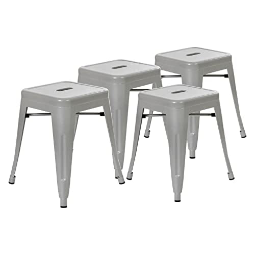 Flash Furniture Metal Dining Table Height Stool - Backless Silver Kai Commercial Grade Stool - 18 Inch Stackable Dining Chair - Set of 4