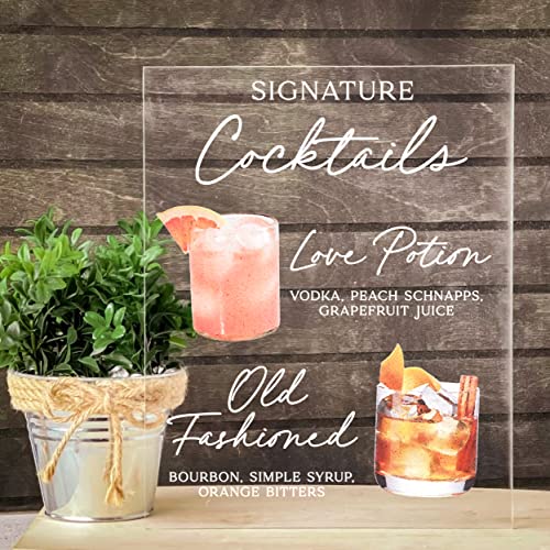 Signature Cocktail Sign Wedding Birthday Party Engagement Event Acrylic Signage Lucite Bar Sign Open Bar