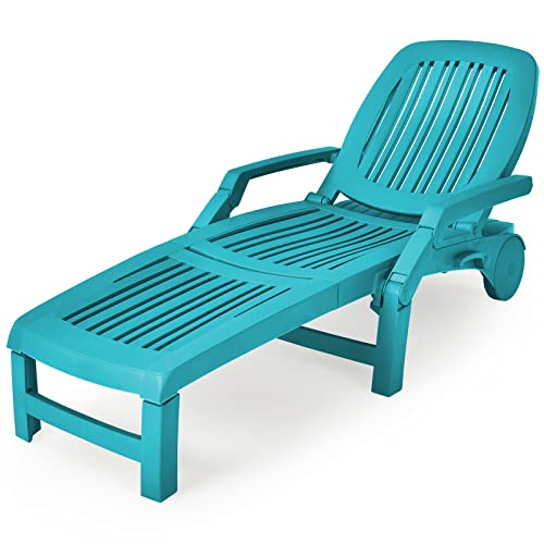 COSTWAY Lounge Chair Chaise Adjustable Recliner Weather Resistant Turquoise