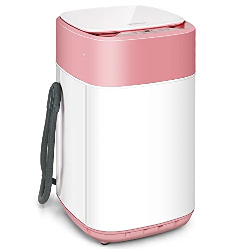 COSTWAY Portable Washing Machine, Built-in Drain Pump, 8Lbs Capacity, Full-Automatic washer with 6 Programs, 6 Water Levels, Child Lock, Compact Washer and spinner Combo for RV, Dorm, Apartment (Pink)