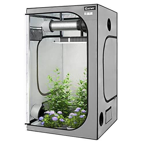 COSTWAY Grow Tent, 48"x48"x80", Reflective Mylar Hydroponics Tent w/Floor Tray, Storage Bag, Observation Window & Dual Ventilation, Lightproof Grow Tent for Indoor Plant Growing(Grey, 48"x48"x80")