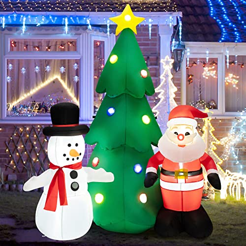 COSTWAY 6 FT Tall Lighted Inflatable Christmas Decoration, Santa Claus and Snowman