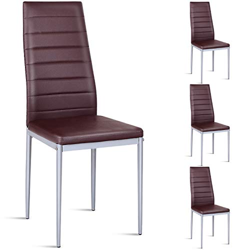 COSTWAY Set of 4 Dining Chairs, Upholstered Armless Chairs with Waterproof PVC Surface, Modern Chairs with Solid Metal Legs & Non-Slip Feet Pads, Padded Side Chairs for Living Room Dining Room