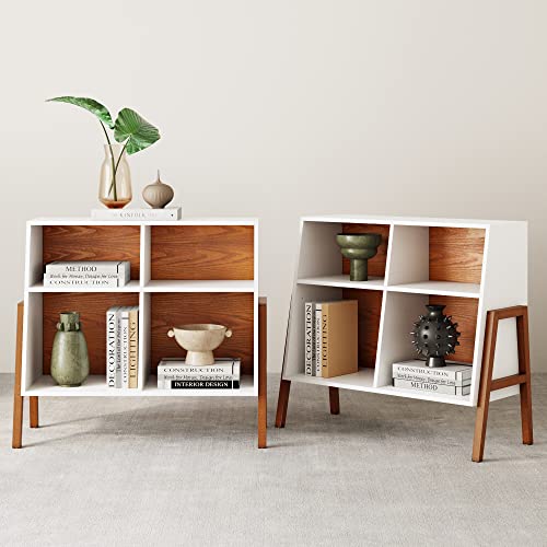 Nathan James Modern Storage, Buffet, Sideboard, Free Standing Accent Cabinet for Hallway, Entryway or Living Room, Set of 2, Brown/Glossy White