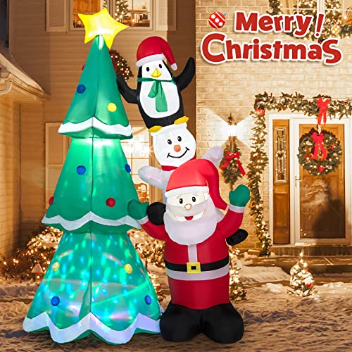 COSTWAY 8.7FT Inflatable Christmas Tree with Santa Claus & Snowman & Penguin Blow-up