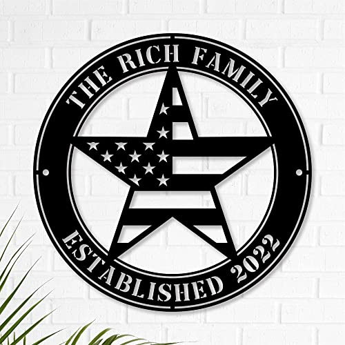 Personalized Family Name Sign Custom Last Name Sign Monogram Letters Wall Decor Personalized Name Signs for Home Decor Metal Established Sign Initial Split Letter Monogram Sign (Stars & Stripes)